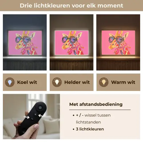 Giraf - Roze - Bril - Sjaal Light Box met batterij (Wandlamp) middel -USP_lichtkleurNL