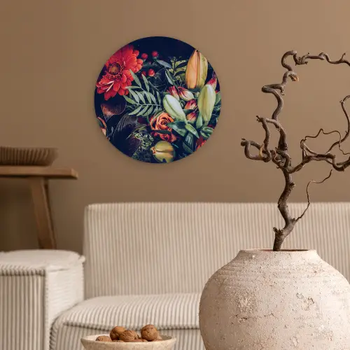 Boeket - Stilleven - Bloemen - Planten - Rood Wandcirkel kunststof plaat 5mm dik klein -sfeer1