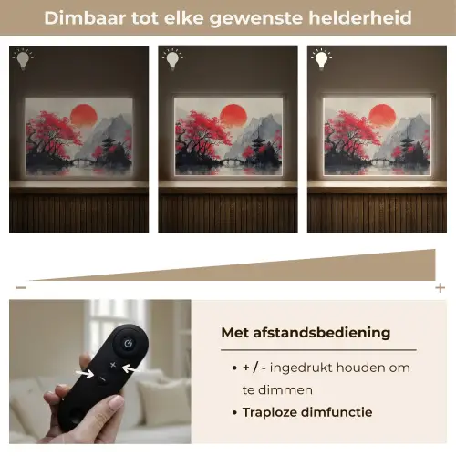 Rode zon - Rivier - brug - Bomen Light Box met batterij (Wandlamp) middel -USP_dimbaarNL