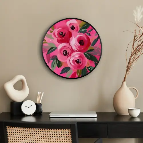 Bloemen - Verf - Roze Fotolijst rond zonder passe partout klein -sfeer1