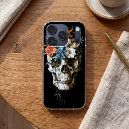 Bloemen - Schedel - Kleurrijk Telefoonhoesje iPhone 17 Pro klein -sfeer1