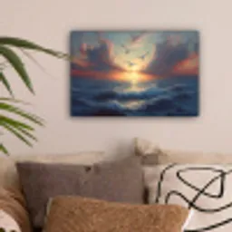 Meeuwen - Zonsondergang - Zee - Wolken canvas 2cm klein -sfeer1