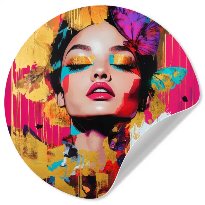 Vrouw - Abstract - Kleurrijk Wandcirkel behangsticker klein -3d