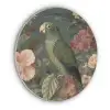 Groene papegaai - Kleurrijke bloemen - Donkere achtergrond Akoestische PET Vilt - Rond klein -3d