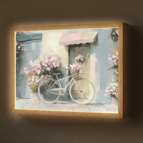 Fiets - Pastelkleuren - Bloemen Light Box met batterij (Wandlamp) middel -z3d_website