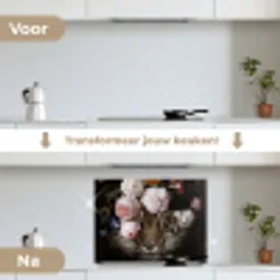Bloemen - Jan Davidsz de Heem - Tijger - Schilderij - Stilleven - Oude meesters keuken achterwand spatscherm middel -voor_na_NL