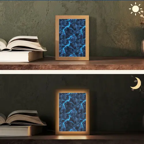 Donker - Blauw - Bliksem Light Box met kabel (Tafellamp) klein 925 -sfeer3