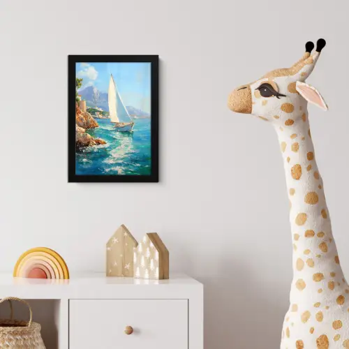 Zeilboot - Rotsen - Kust - Huizen fotolijst zwart zonder passe partout klein -usfeer4_kinderkamer