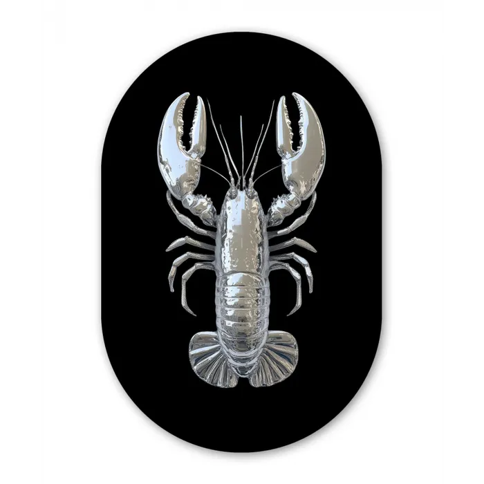 Kreeft - Zilver - Metallic - Luxe Wandcirkel Ovaal Glas middel -3d