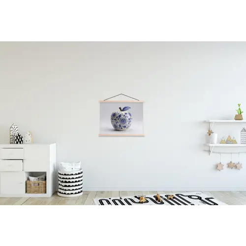 Appel - Blauw - Klassiek textielposter latten blank klein -kinderkamer