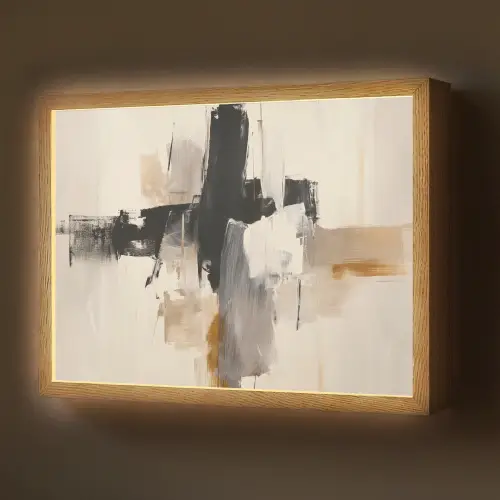 Penseelstreken - Ruw - Abstract - Beige Light Box met batterij (Wandlamp) middel -z3d_website
