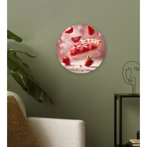 Aardbei - Taart- Eten - Roze Wandcirkel kunststof plaat 5mm dik klein -sfeer3
