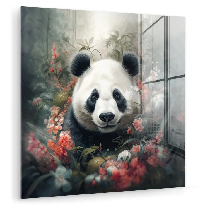 Panda - Wilde dieren - Bloemen - Natuur plexiglas 5mm klein -zzzproduct_nieuw