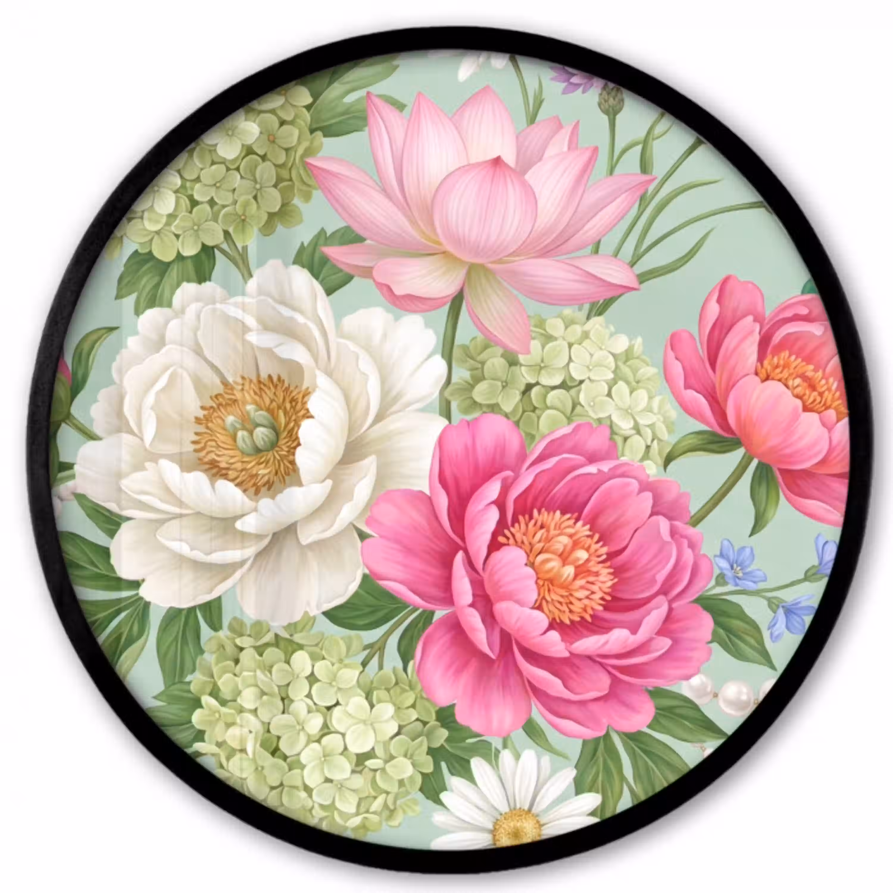 Bloemen - Patroon - Botanisch - Groen Fotolijst rond zonder passe partout klein -3d