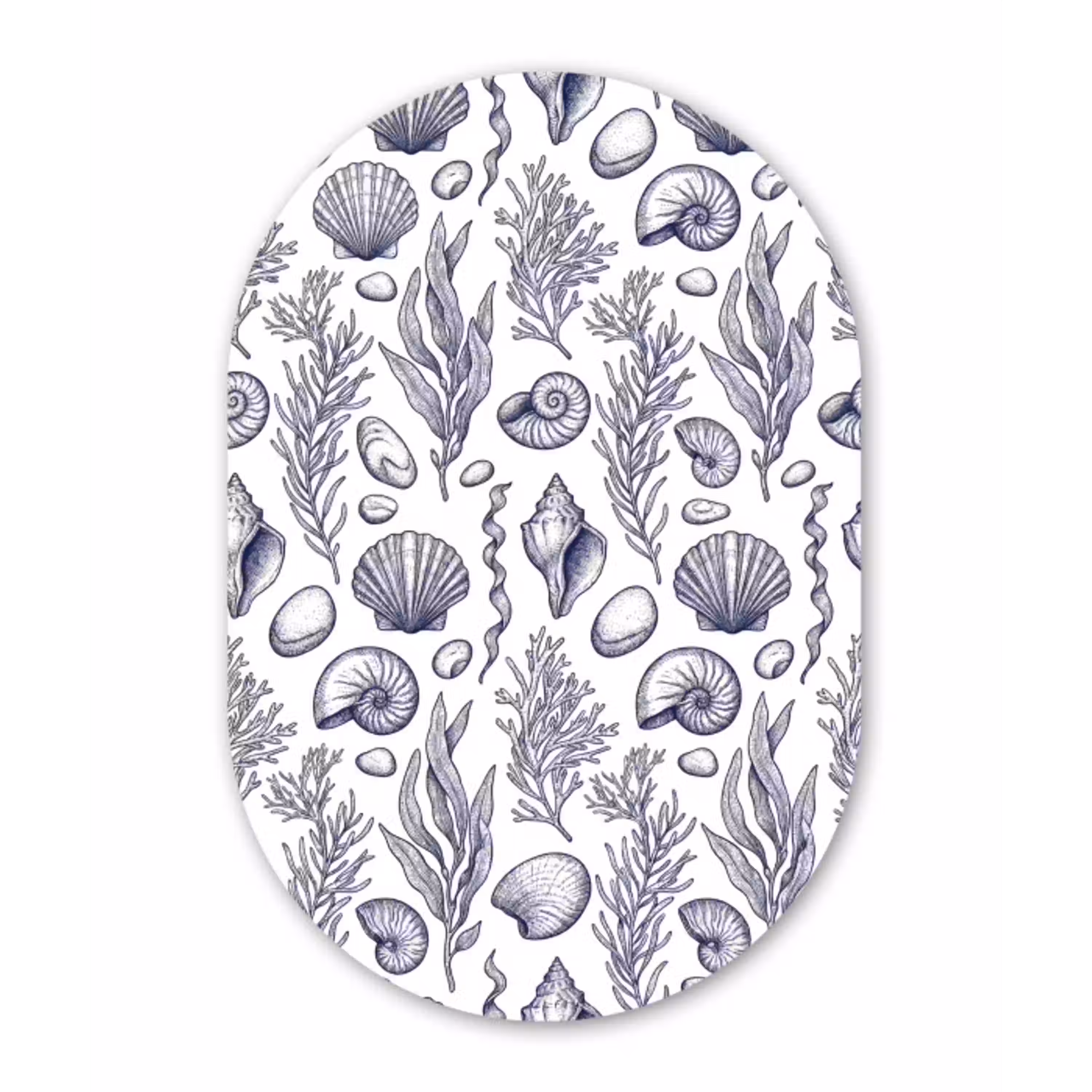 Schelpen - Zeewier - Oceaan - Illustratie - Blauw Wandcirkel Ovaal Aluminium middel -3d