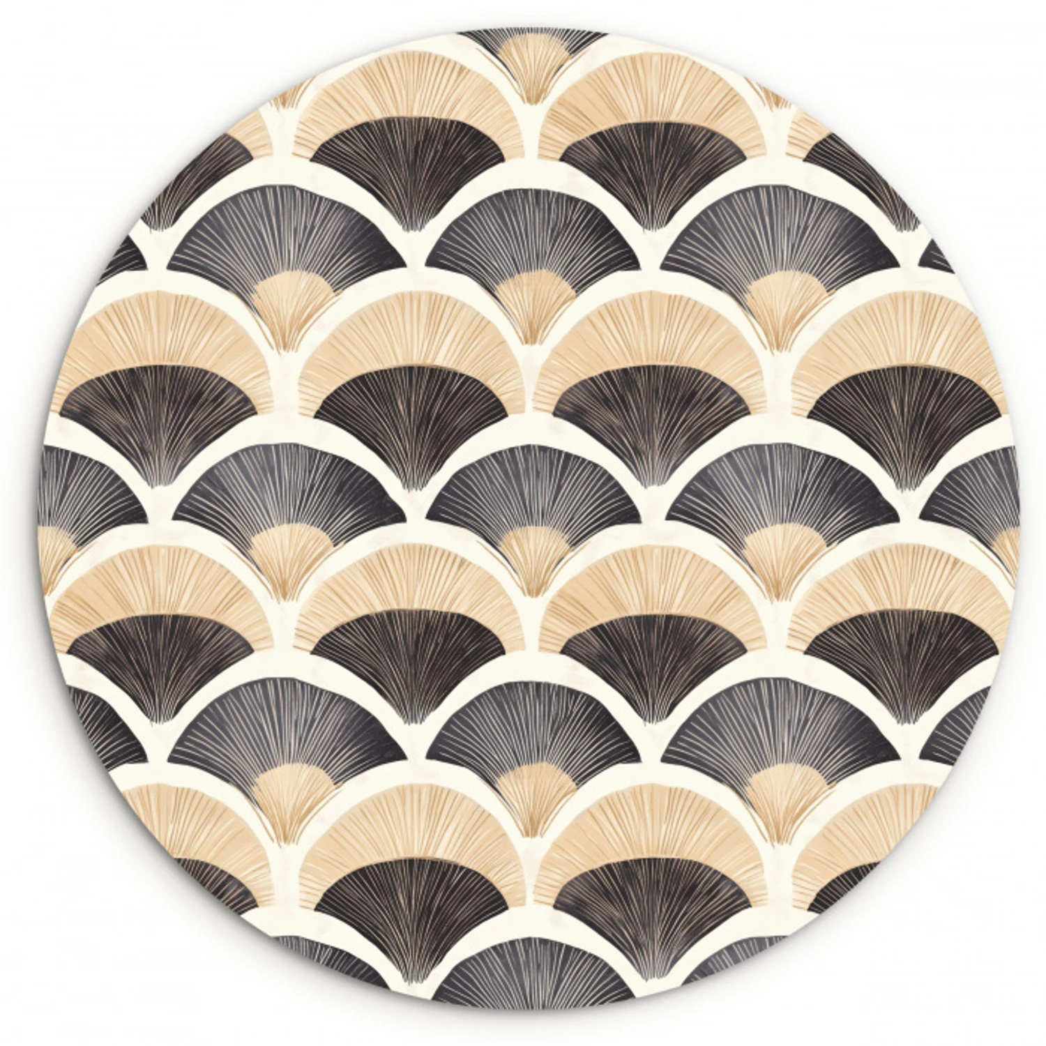 Waaier - Patroon - Zwart - Beige Wandcirkel kunststof plaat 5mm dik klein 188 -3d