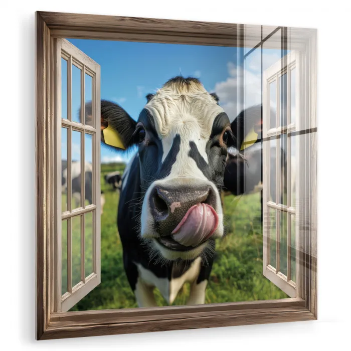 Doorkijk - Koe - Weiland - Dieren - Natuur plexiglas 5mm klein -zzzproduct_nieuw