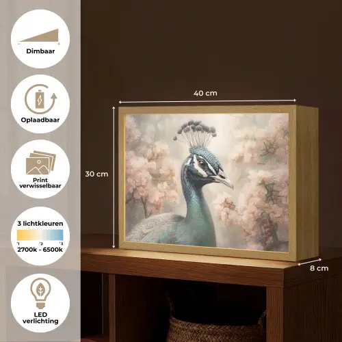 Pauw - Vogels - Bloemen - Boom - Botanisch Light Box met batterij (Wandlamp) middel -USP_websiteoverzichtNL