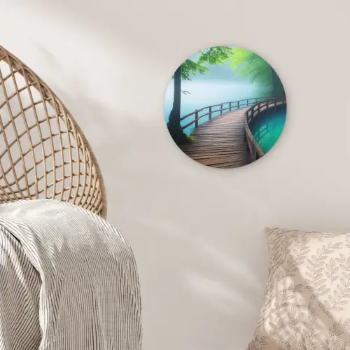 Brug - Water - Rivier - Bos Wandcirkel kunststof plaat 5mm dik klein -sfeer5