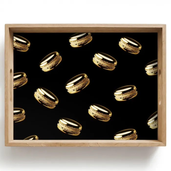 Macarons - Patroon - Goud - Zwart Dienblad Rechthoek middel -z3d_shopping