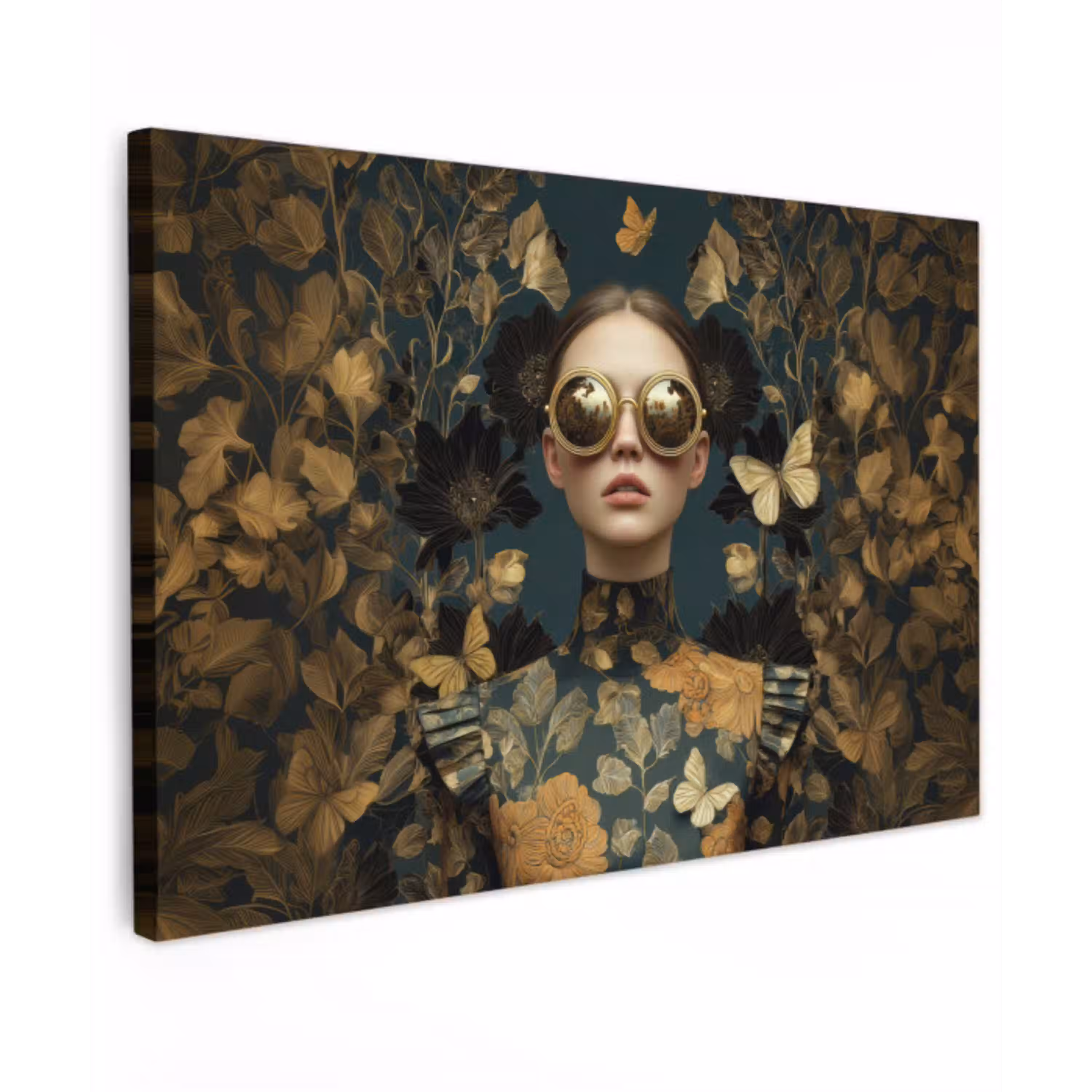 Vrouw - Bladeren - Goud - Vlinders canvas 2cm klein -z3d