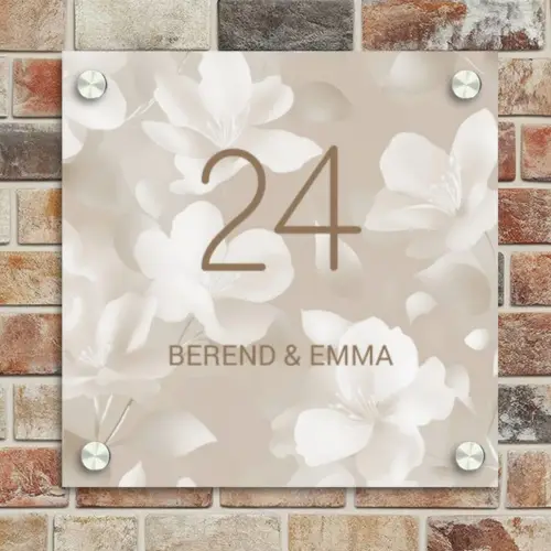 Beigefarbene Blumen Naambord Vierkant klein -sfeer2