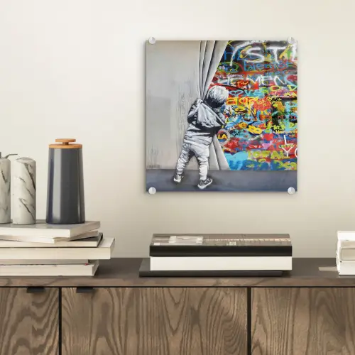 Graffiti - Illusie - Jongen - Street art plexiglas 5mm klein -sfeer1