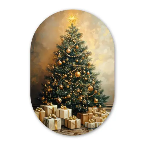 Kerstboom - Cadeaus - Goud Wandcirkel Ovaal Forex klein -3d