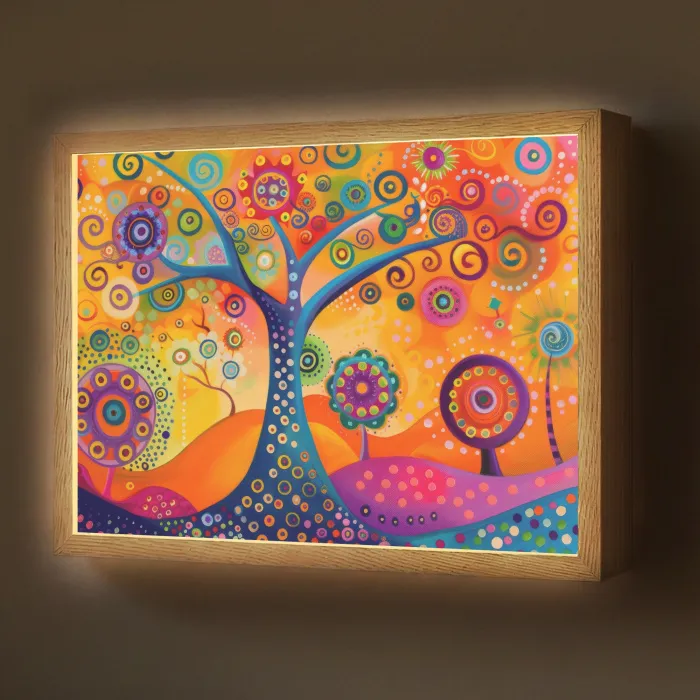 Boom - Levensboom - Abstract - Kleurrijk Light Box met batterij (Wandlamp) middel -z3d_website
