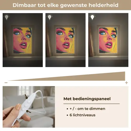 Close-up - Vrouwengezicht - Stippen - Geel Light Box met kabel (Tafellamp) klein -USP_dimbaarNL