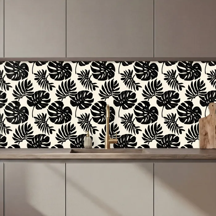 Modern - Monstera - Zwart keuken achterwand 2 middel 871 zz_3dshopping
