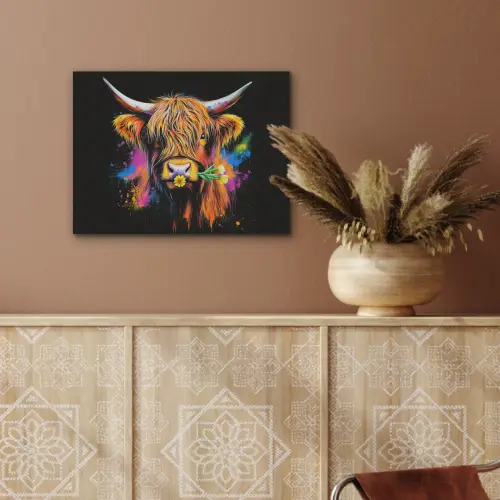Schotse Hooglander - Graffiti - Kleurrijk - Bloem - Dieren PET vilt klein -sfeer4