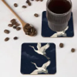 Kraanvogels - Nachthemel - Blauw onderzetter kurk middel -sfeer2