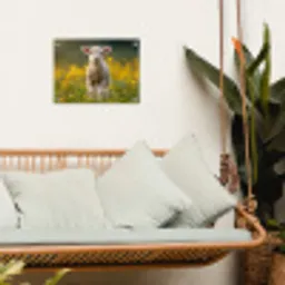 Lammetje - Gras - Bloemen - Geel tuinposter los doek klein -sfeer7