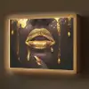 Gouden lippen - Gezicht - Vrouw - Modern Light Box met batterij (Wandlamp) middel -z3d_website