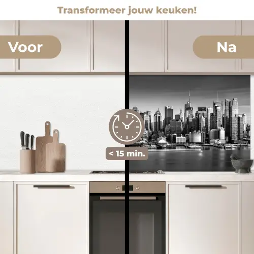 Skyline - Stad - Wolkenkrabbers - Zwart - Wit keuken achterwand 2 middel -voor-na2_NL