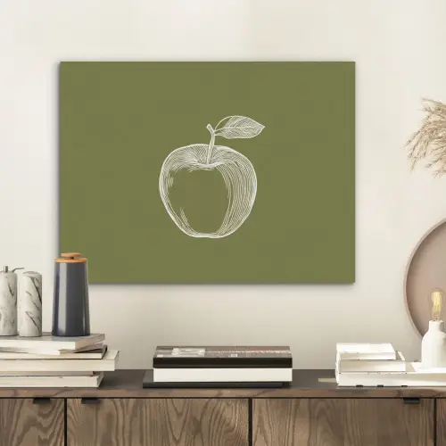 Lijntekening - Appel - Olijfgroen - Blaadje PET vilt klein -sfeer1