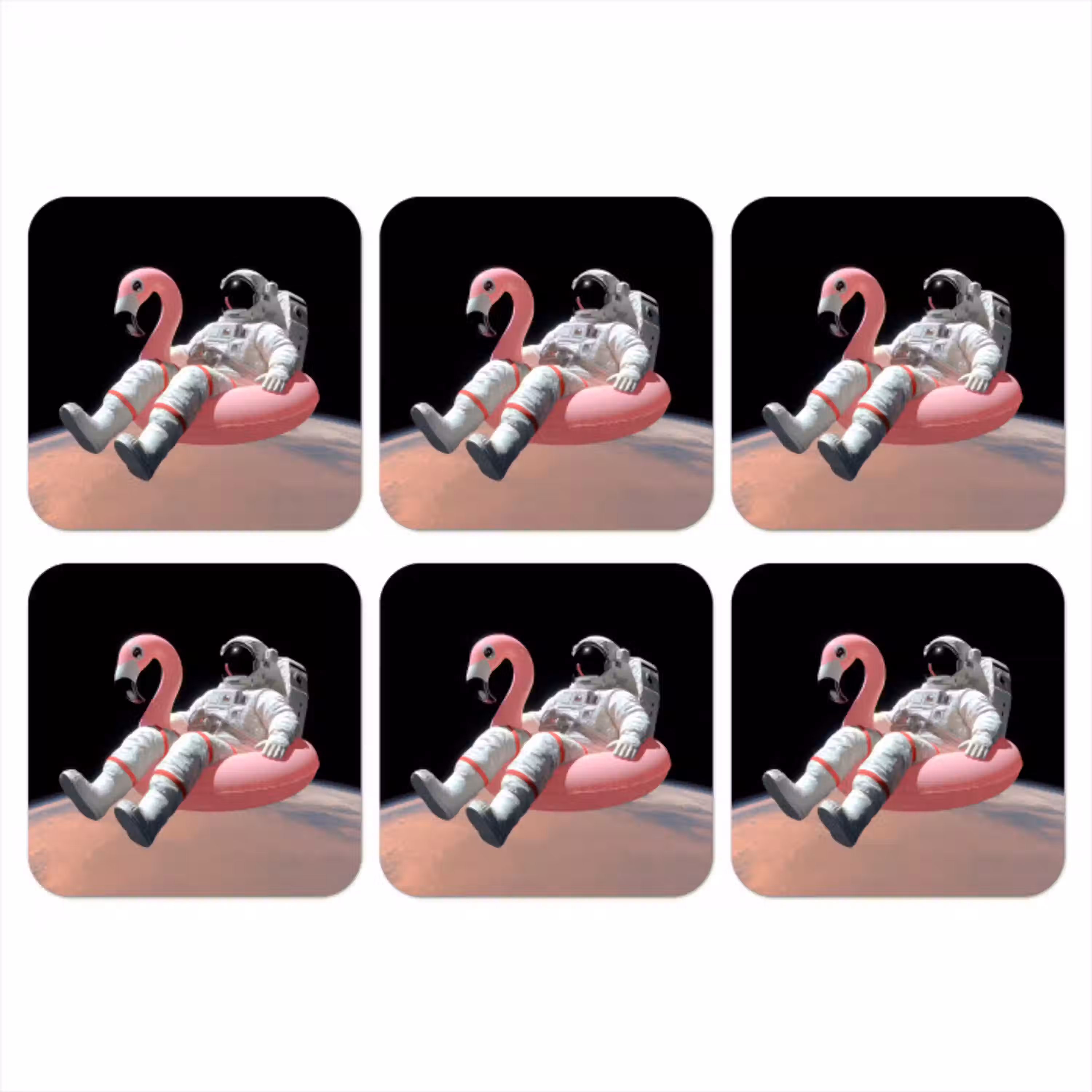 Astronaut - Flamingo - Zwemband - Roze onderzetter kurk middel -3d