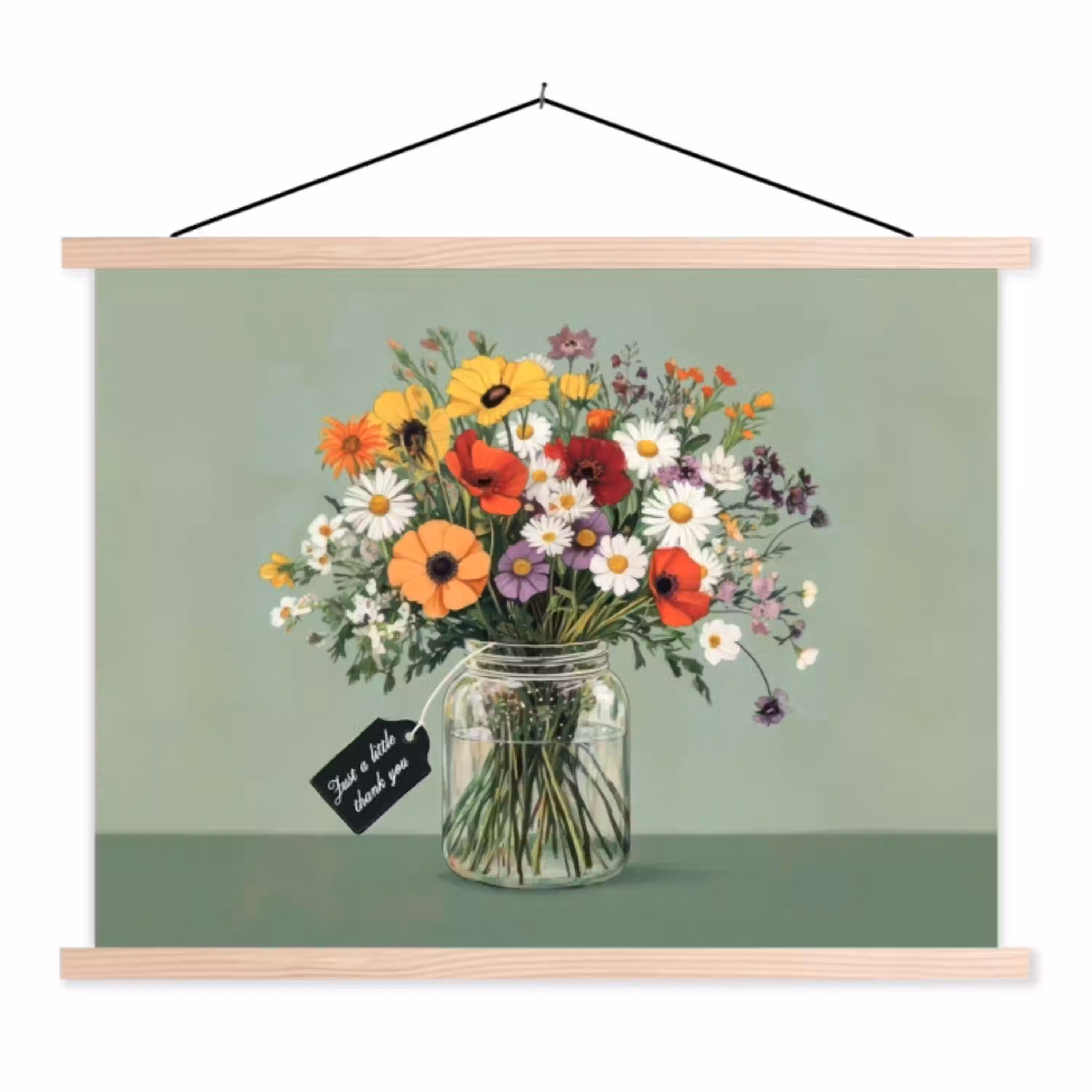 Bloemen - Vaas - Kaartje textielposter latten blank klein -3d