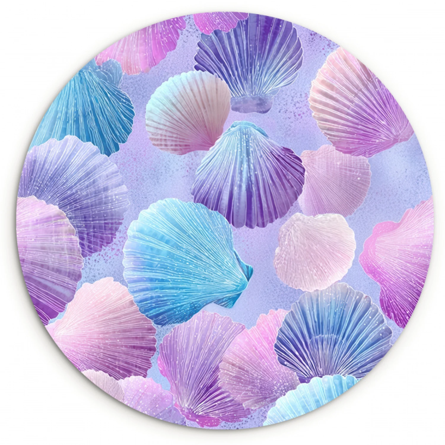 Schelpen - Paars - Blauw - Patroon Wandcirkel kunststof plaat 5mm dik klein -3d