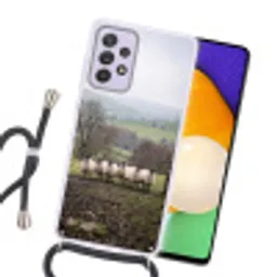 Schapen - Rij - Weide - Dieren - Platteland Hoesje Samsung Galaxy A52 5G met koord klein -sfeer1