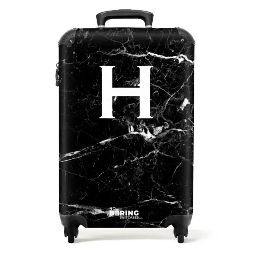 Marmer look - Letter H - Zwart NBS - Handbagage koffer - Kinderen Unisex middel -productfoto_recht