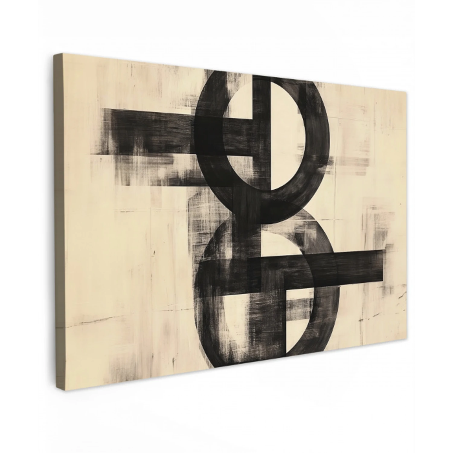 Cirkels - Balken - Zwart - Abstract canvas 2cm klein -z3d