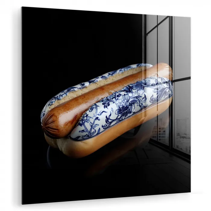 Hotdog - Porselein - Delfts blauw - Eten plexiglas 5mm klein -zzzproduct_nieuw