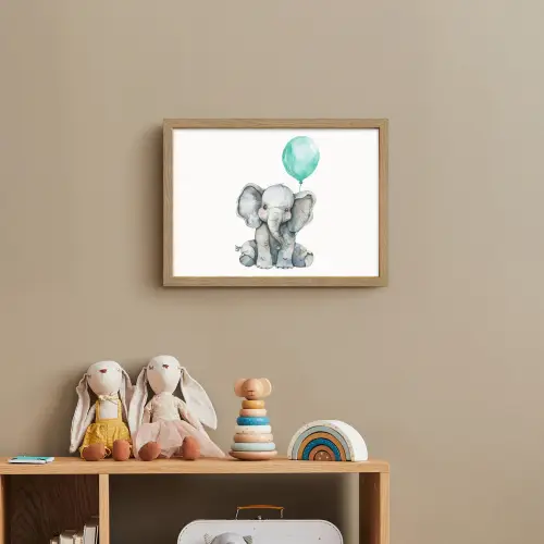 Olifant - Baby - Dieren - Blauwe ballon Light Box met batterij (Wandlamp kind) middel -sfeer2_kind