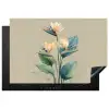 Paradijsvogelbloemen - Blauwgroene bladeren - Beige Inductie beschermer vinyl 3mm klein -3d