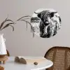Schotse hooglander - Natuur - Koe - Zwart - Wit Wandcirkel behangsticker klein -sfeer3
