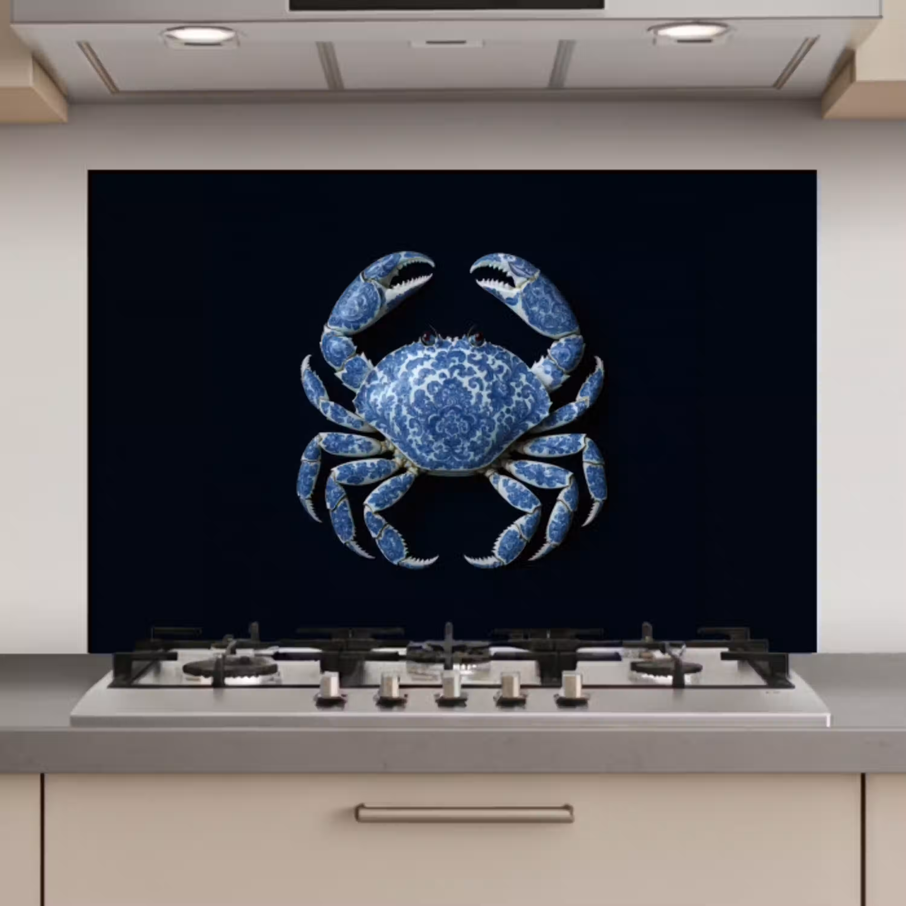 Krab - Delfts blauw - Dieren keuken achterwand spatscherm klein -3d_website