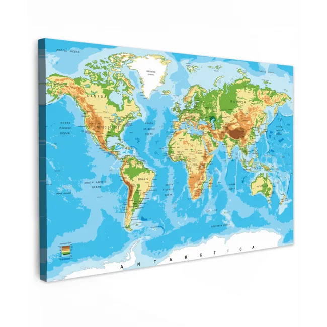 Wereldkaart - Atlas - Kleuren - Kids - Jongens - Meisjes canvas 2cm klein -z3d
