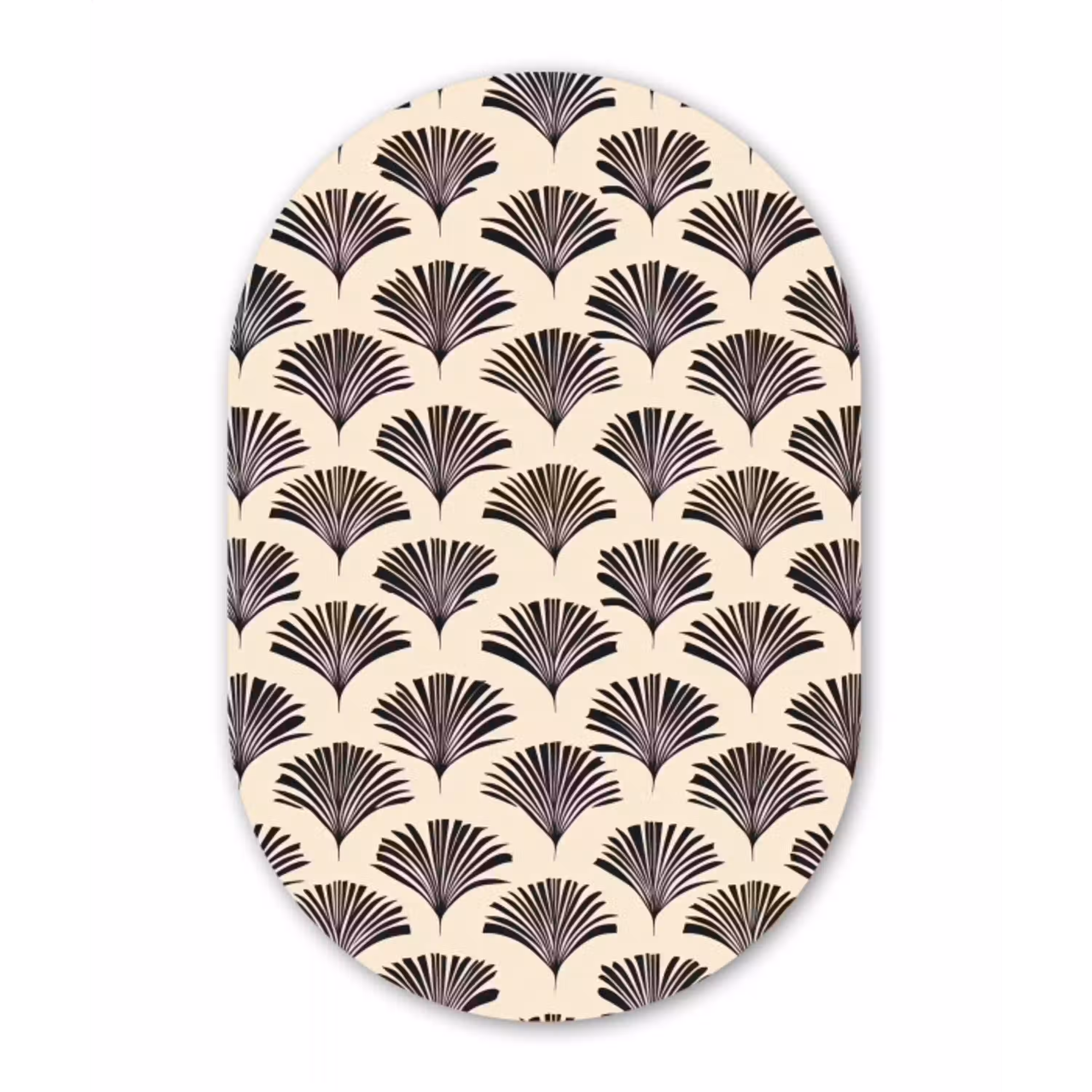 Waaiers - Botanisch - Zwart - Beige Wandcirkel Ovaal Aluminium middel 839 -3d
